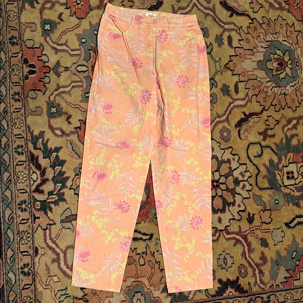 Talbots Floral Straight Leg Pants - Orange And Pink
